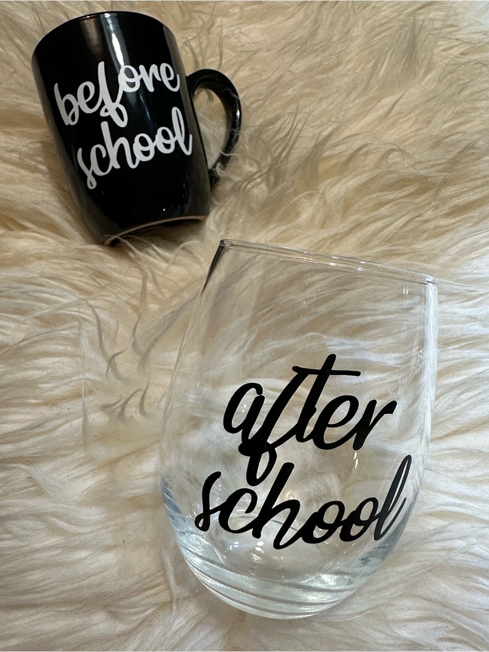 Before school after school wine glass and coffee cup
